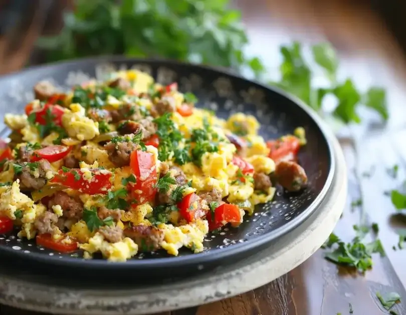 Sausage and Bell Pepper Egg Scramble