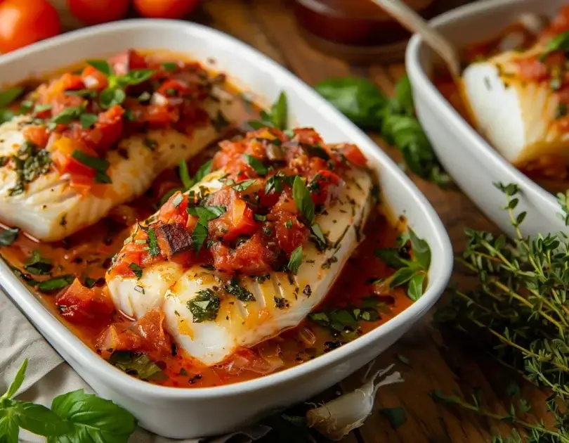Baked Fish with Tomato and Onion