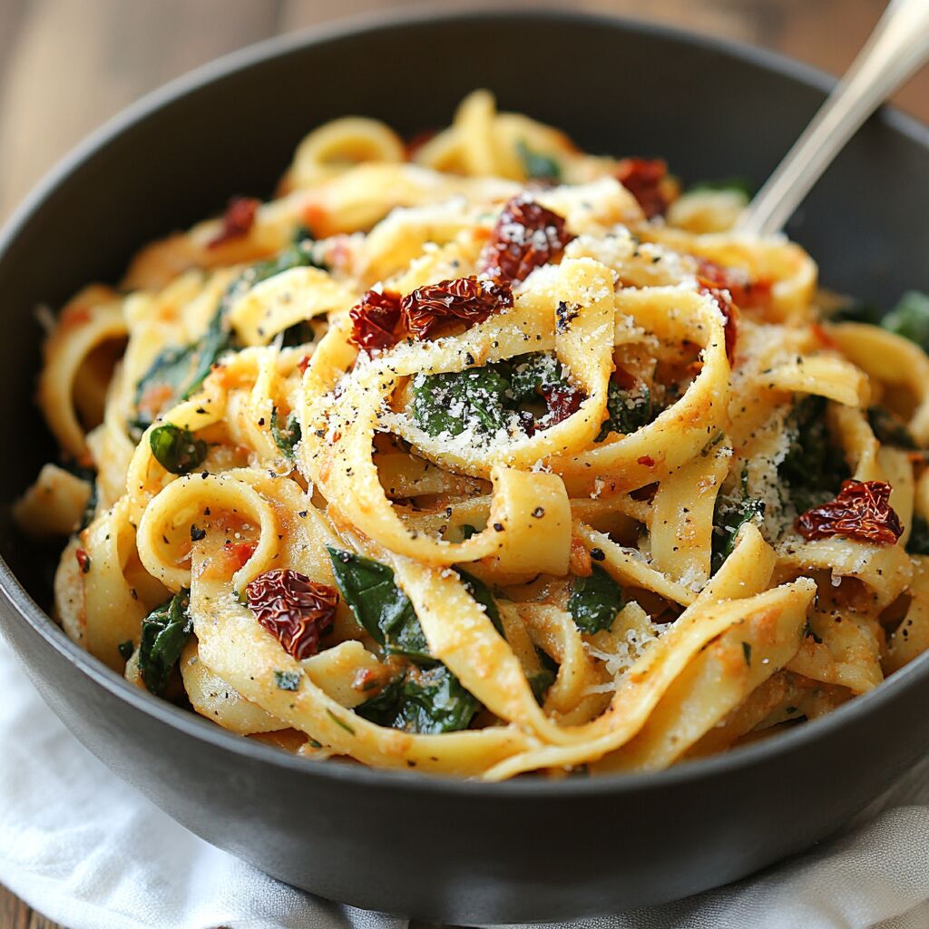 Spinach and Sun-Dried Tomato Pasta - Coolinarco.com