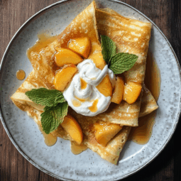 Crepes with Peach Compote & Whipped Cream