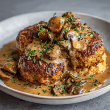 Mushroom Gravy Smothered Rissoles