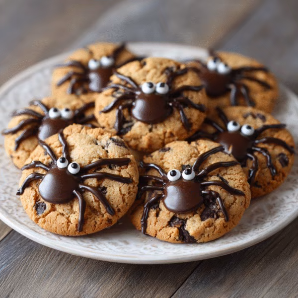 Halloween Chocolate Chip Cookies with Spiders