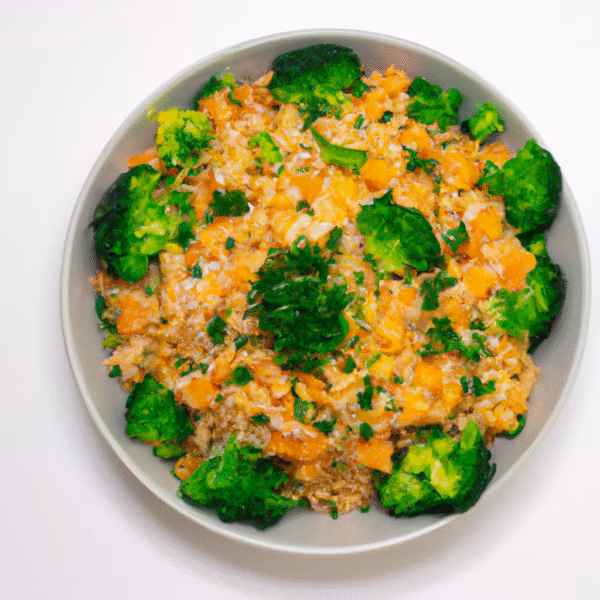 Cheesy Broccoli and Carrot Rice Bowl