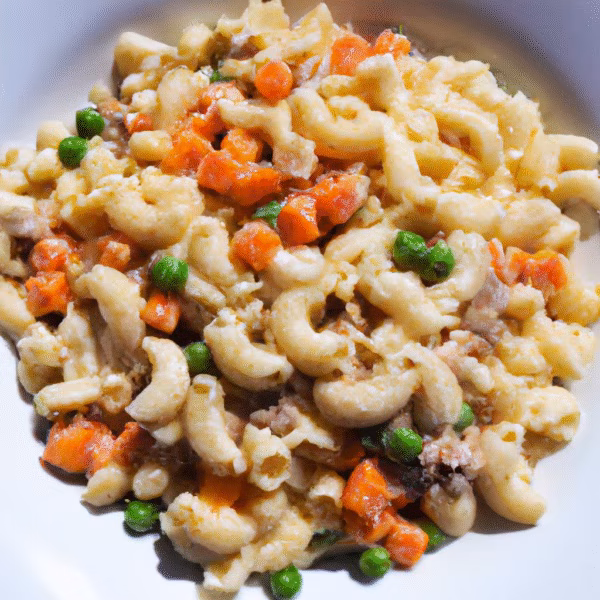 Creamy Moose Macaroni with Peas and Carrots