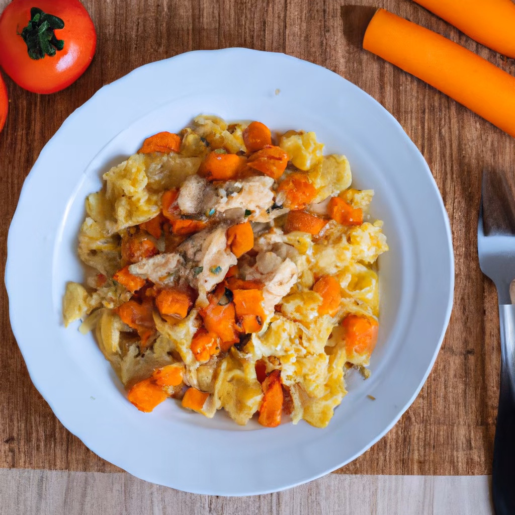 Cheesy Chicken Pasta with Tomato and Carrot