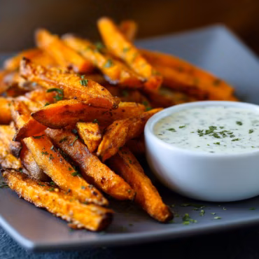 Japanese Sweet Potato Fries with Herby Aioli