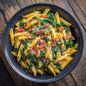 Penne Pasta with Spinach and Bacon