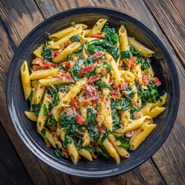 Penne Pasta with Spinach and Bacon