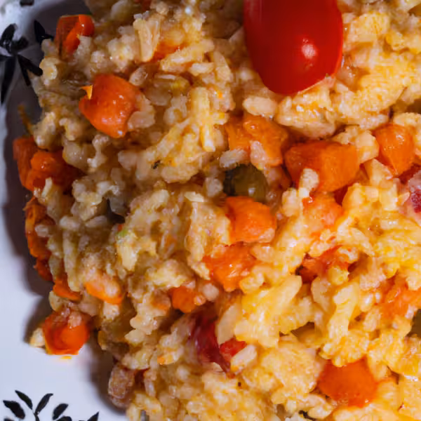 Cheesy Rice with Carrots and Tomatoes