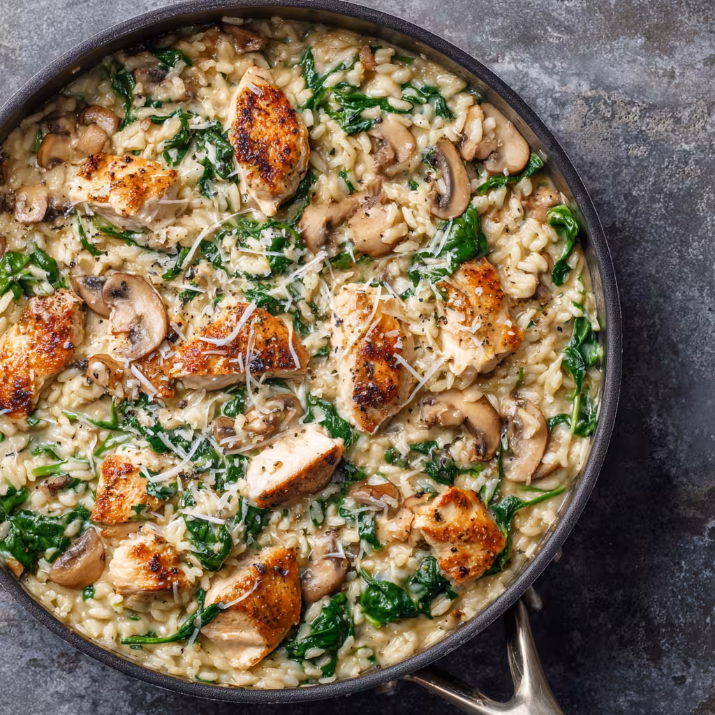 Mushroom Spinach Risotto with Chicken