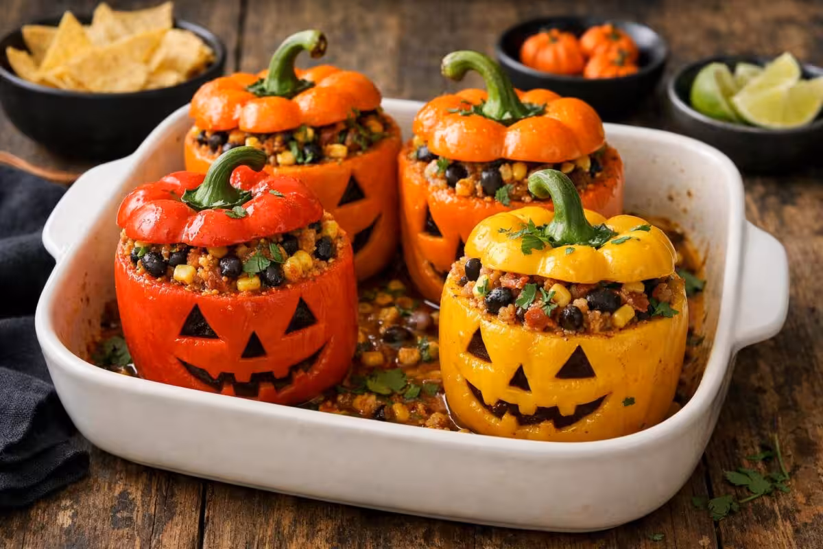 Vegan Halloween Stuffed Bell Peppers