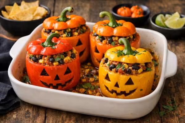 Vegan Halloween Stuffed Bell Peppers